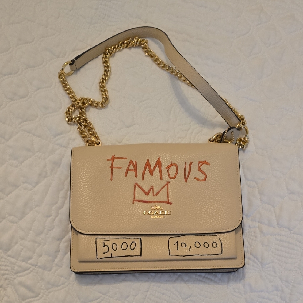 Coach Cream Shoulder Bag with Gold Chain